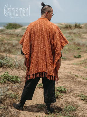 Blanket Poncho with Block Print for Men / Rust - ChintamaniAlchemi