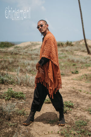 Blanket Poncho with Block Print for Men / Rust - ChintamaniAlchemi