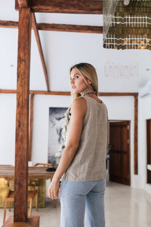 Boho Linen Tank Top with Fringes / Gray - ChintamaniAlchemi