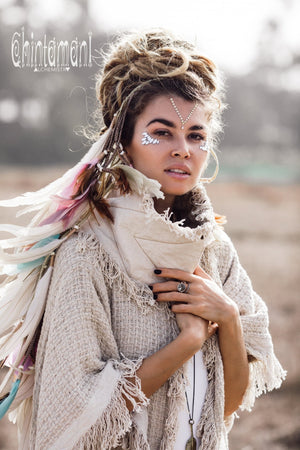 Burning Man Poncho Coat for Women / Freaky Kaftan Jacket with Wide Sleeves / Off White - ChintamaniAlchemi