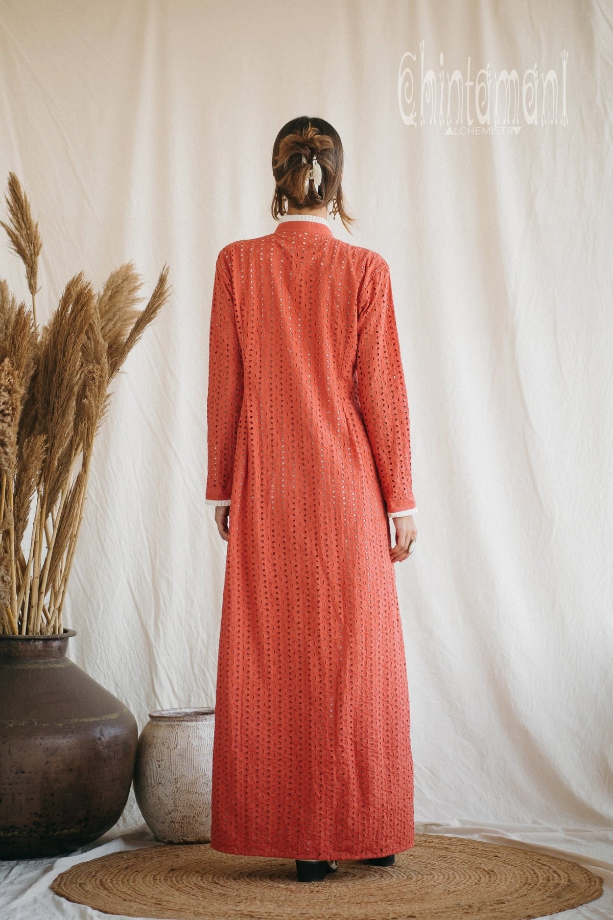 Certified Organic Cotton Maxi Shirt Dress / Coral Rose - ChintamaniAlchemi