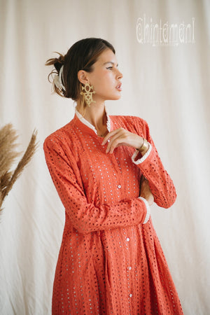 Certified Organic Cotton Maxi Shirt Dress / Coral Rose - ChintamaniAlchemi