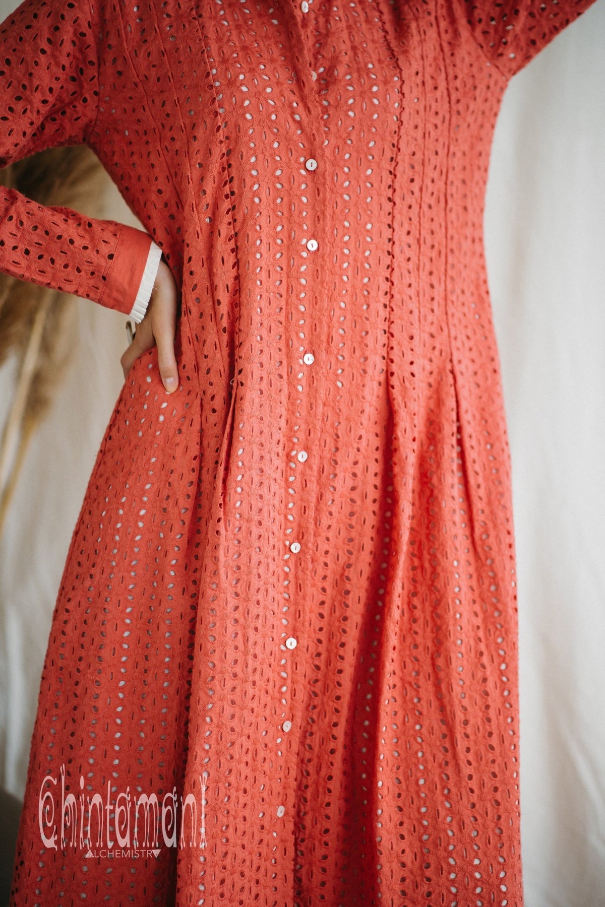 Certified Organic Cotton Maxi Shirt Dress / Coral Rose - ChintamaniAlchemi