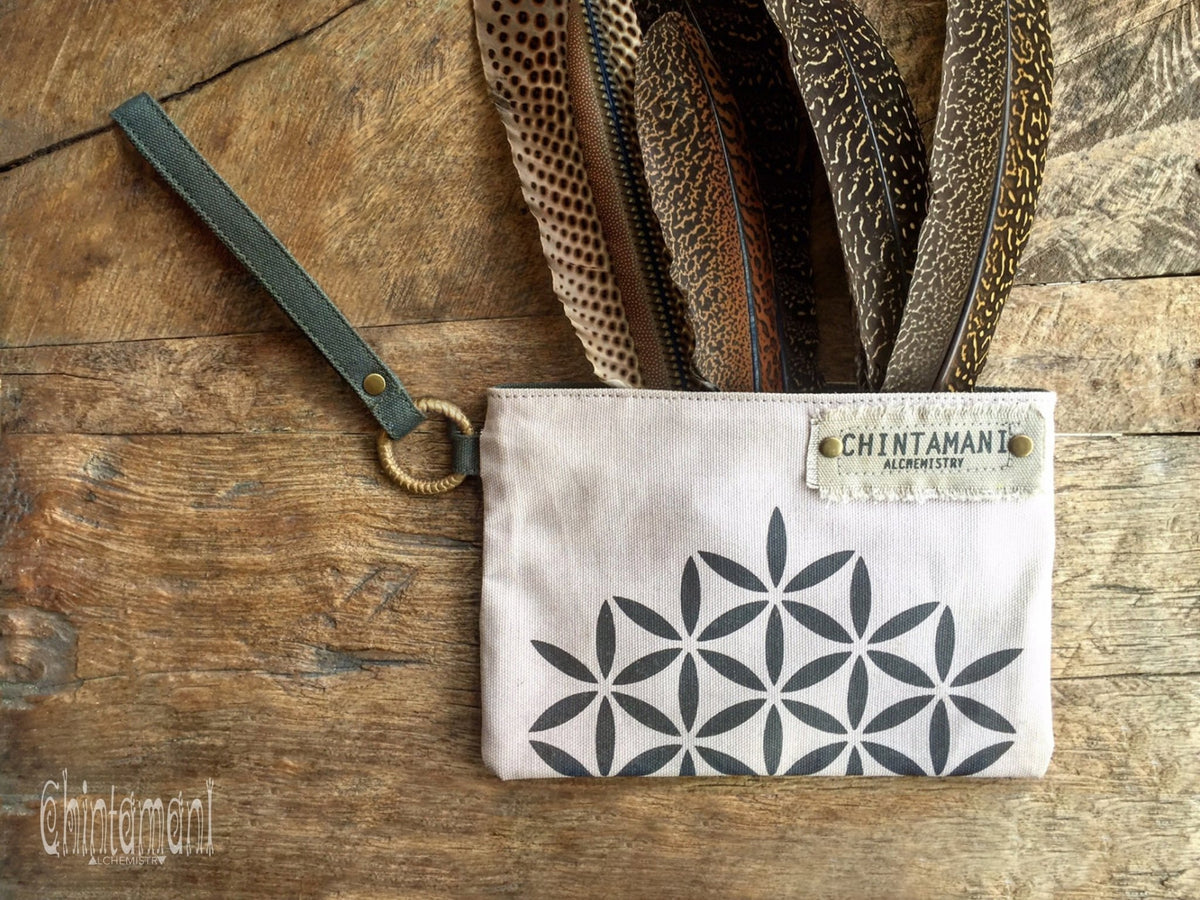 Clutch Wallet with Flower of Life Print / Cotton Canvas - ChintamaniAlchemi