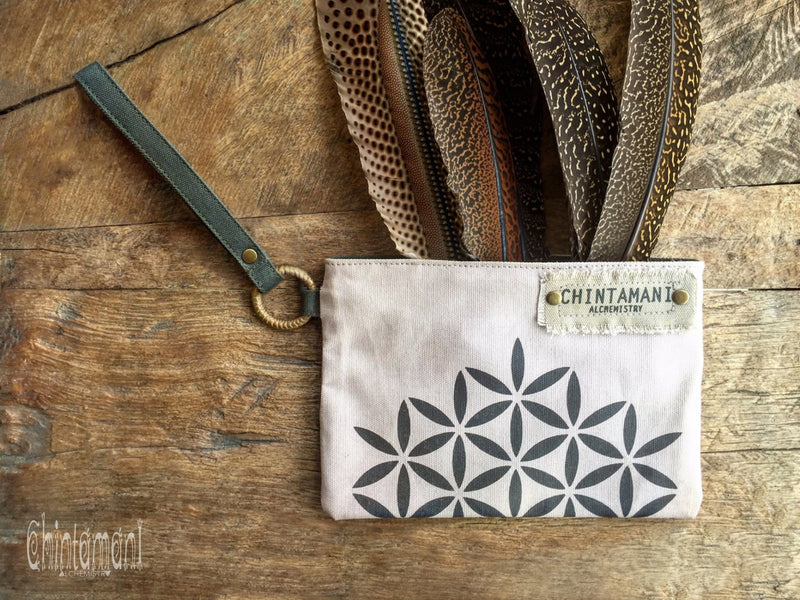 Clutch Wallet with Flower of Life Print / Cotton Canvas - ChintamaniAlchemi