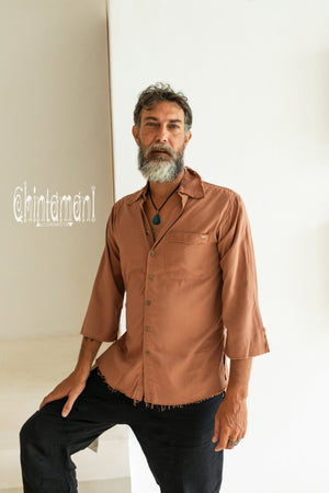 Cotton Boho Shirt for Men with 3/4 sleeves / Dusty Pink - ChintamaniAlchemi