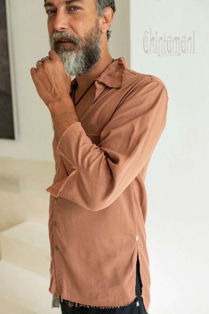 Cotton Boho Shirt for Men with 3/4 sleeves / Dusty Pink - ChintamaniAlchemi