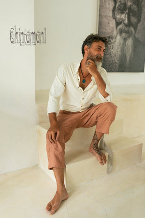 Cotton Boho Shirt for Men with 3/4 sleeves / Off White - ChintamaniAlchemi