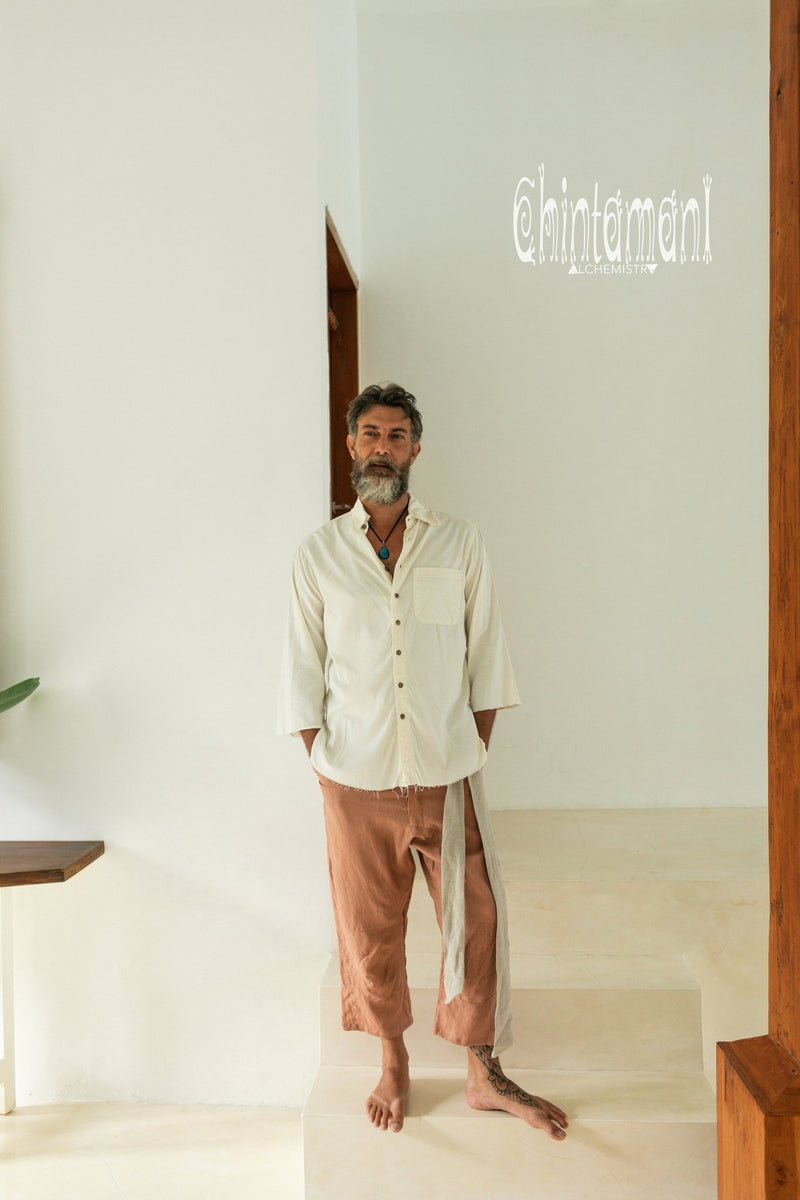 Cotton Boho Shirt for Men with 3/4 sleeves / Off White - ChintamaniAlchemi