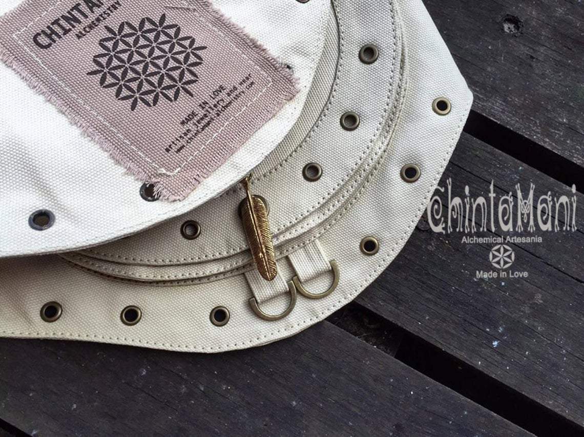 Cotton Canvas Pocket Hip Bag / Ibiza Goa Belt Bag / Flower of Life - ChintamaniAlchemi