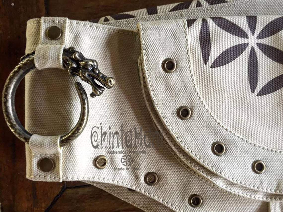 Cotton Canvas Pocket Hip Bag / Ibiza Goa Belt Bag / Flower of Life - ChintamaniAlchemi