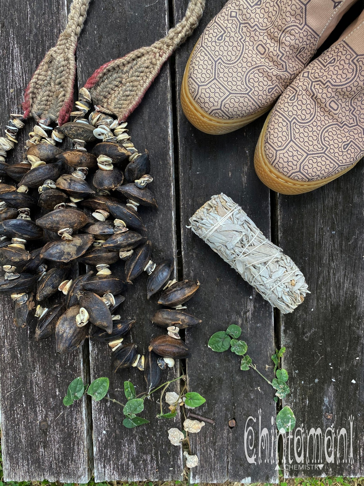 Cotton Canvas Vegan Boots / High Shoes with Shipibo Print / Beige - ChintamaniAlchemi