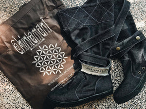 Cotton Canvas Vegan High Boots for Women / Denim Riding Shoes / Black - ChintamaniAlchemi