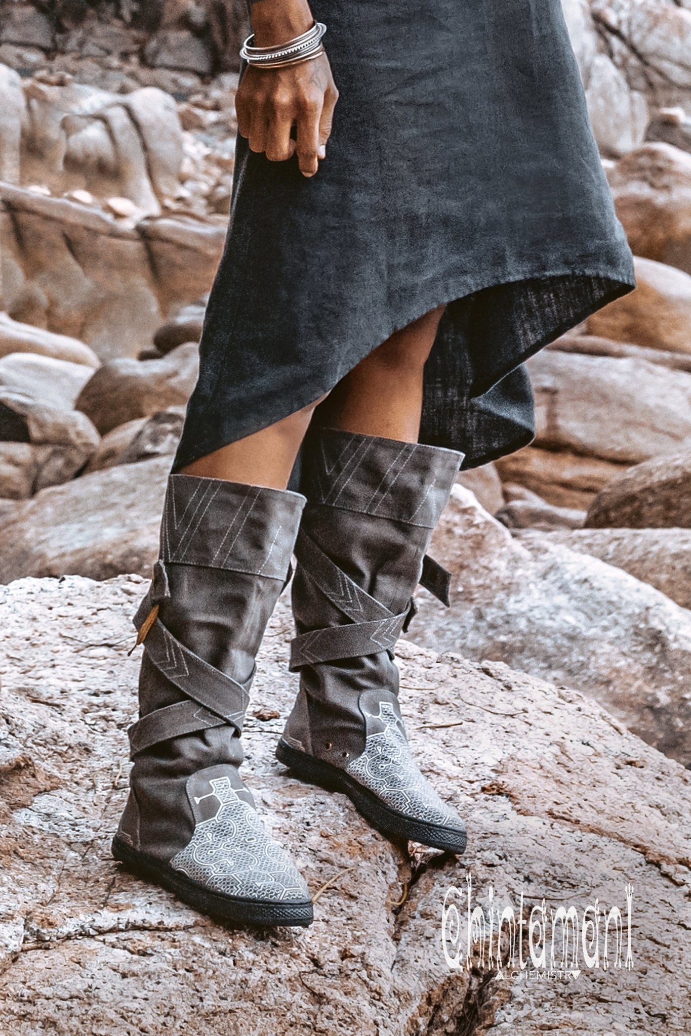 High Tribal Boots / Grey - ChintamaniAlchemi