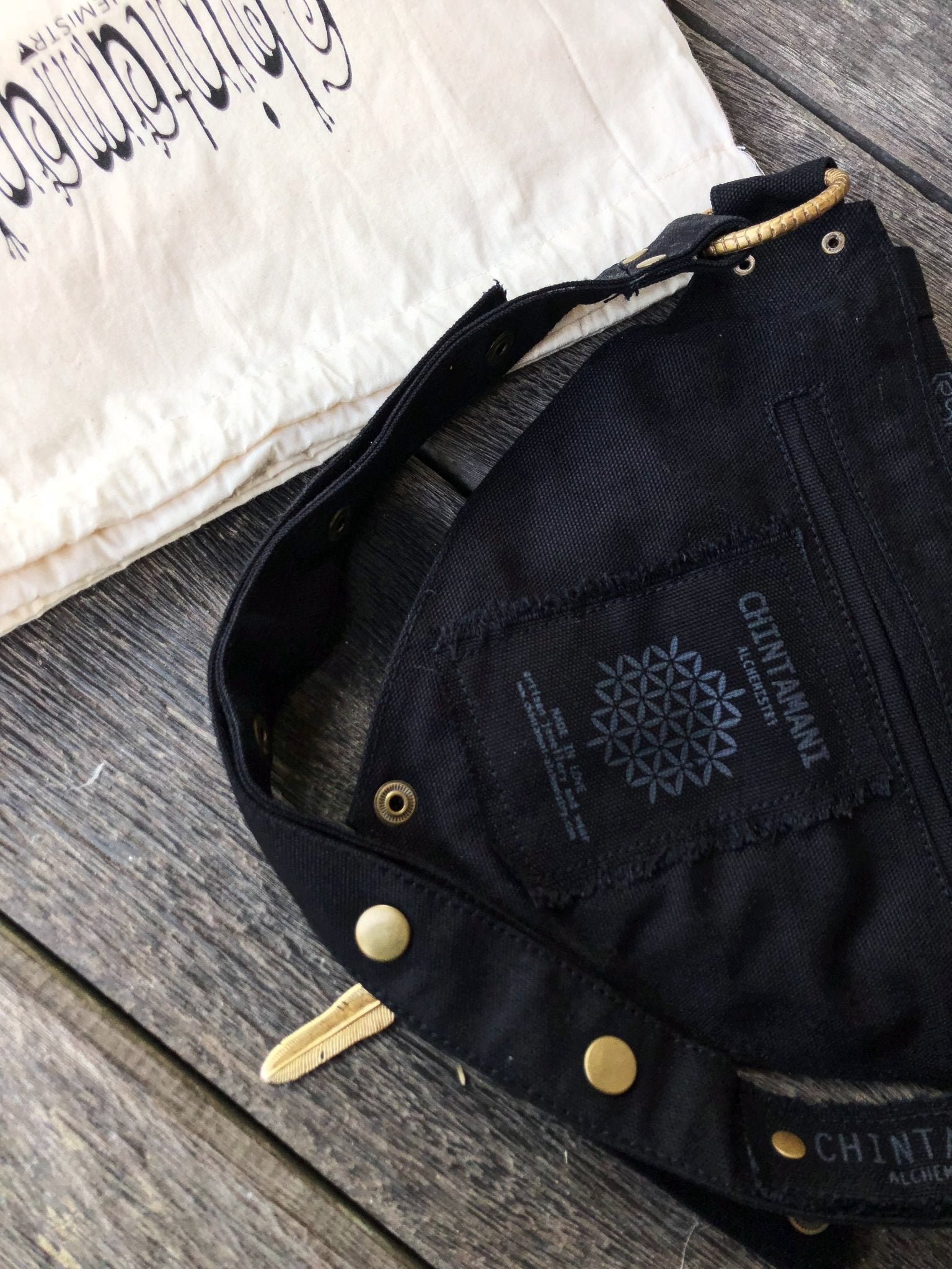 Cotton Canvas Vegan Pocket Belt Waist Bag / Shipibo Print / Grey