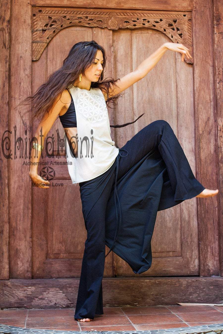 Cotton Flare Pants with Skirt for Women / Black