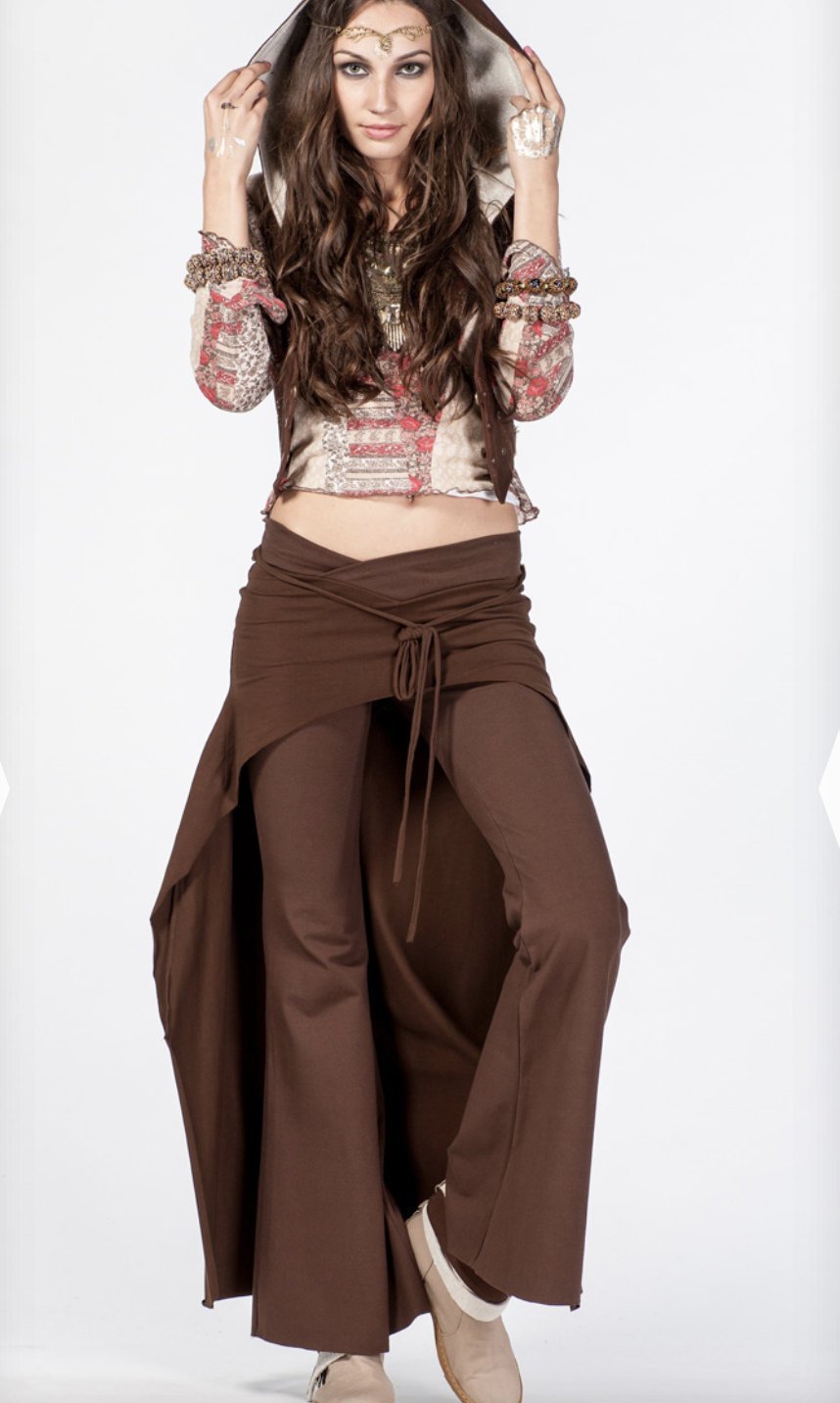 Cotton Flare Pants with Skirt for Women / Brown - ChintamaniAlchemi