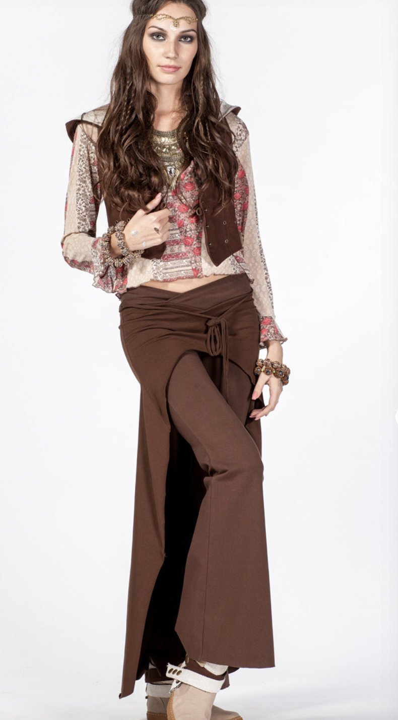 Cotton Flare Pants with Skirt for Women / Brown - ChintamaniAlchemi