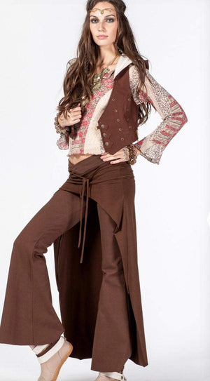 Cotton Flare Pants with Skirt for Women / Brown - ChintamaniAlchemi