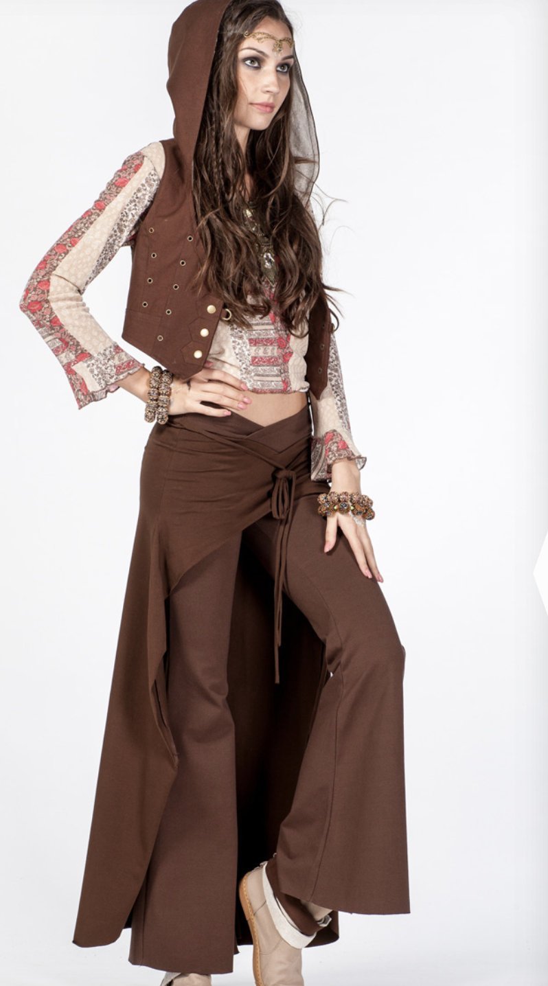 Cotton Flare Pants with Skirt for Women / Brown - ChintamaniAlchemi