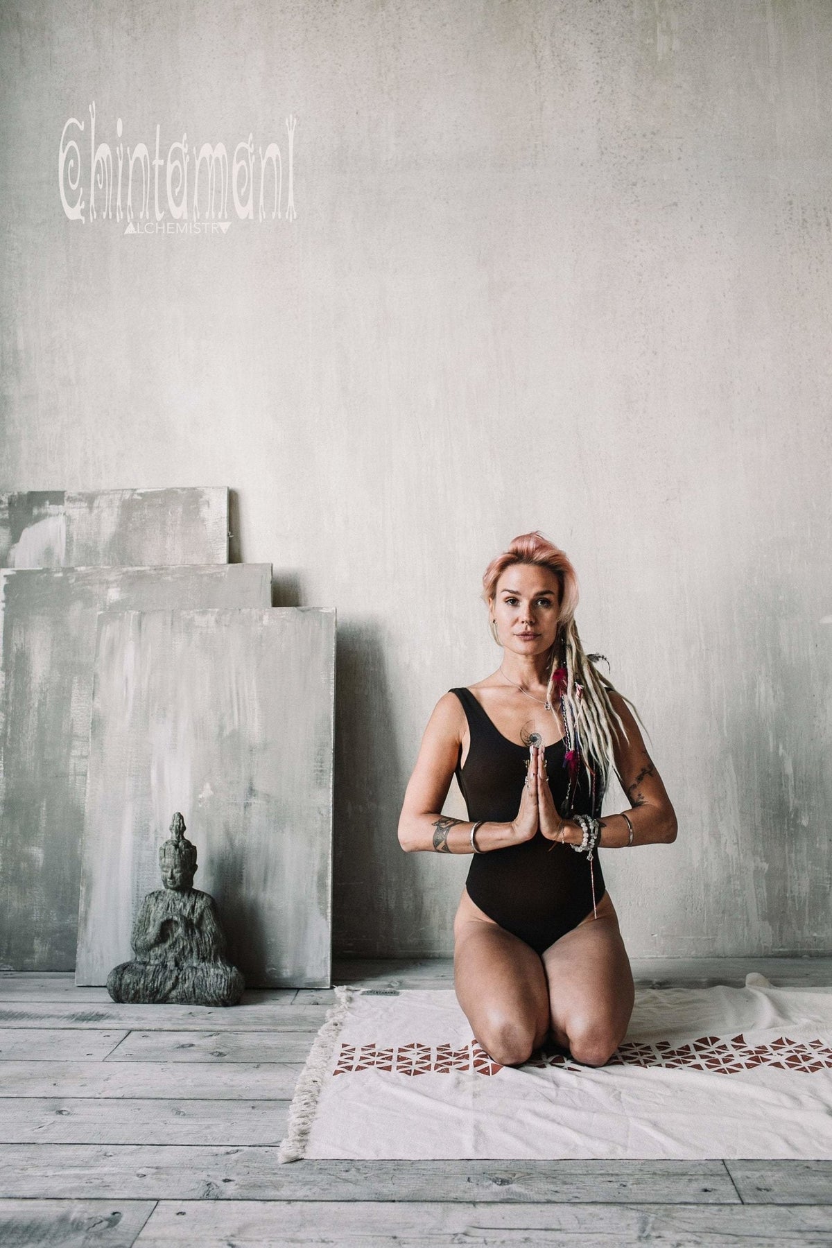 Cotton Yoga Bodysuit for Women / Swimsuit with Geometric Print / Brown - ChintamaniAlchemi