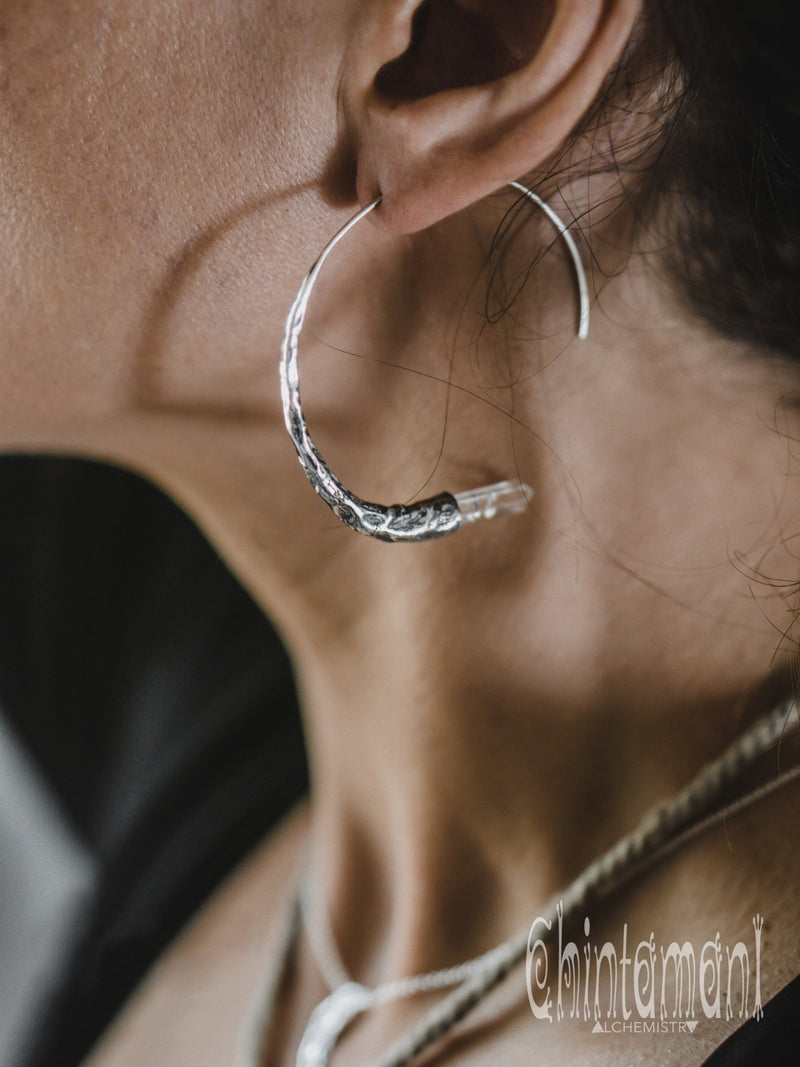 Crystal Quartz Hoop Earrings / 925 Silver - ChintamaniAlchemi