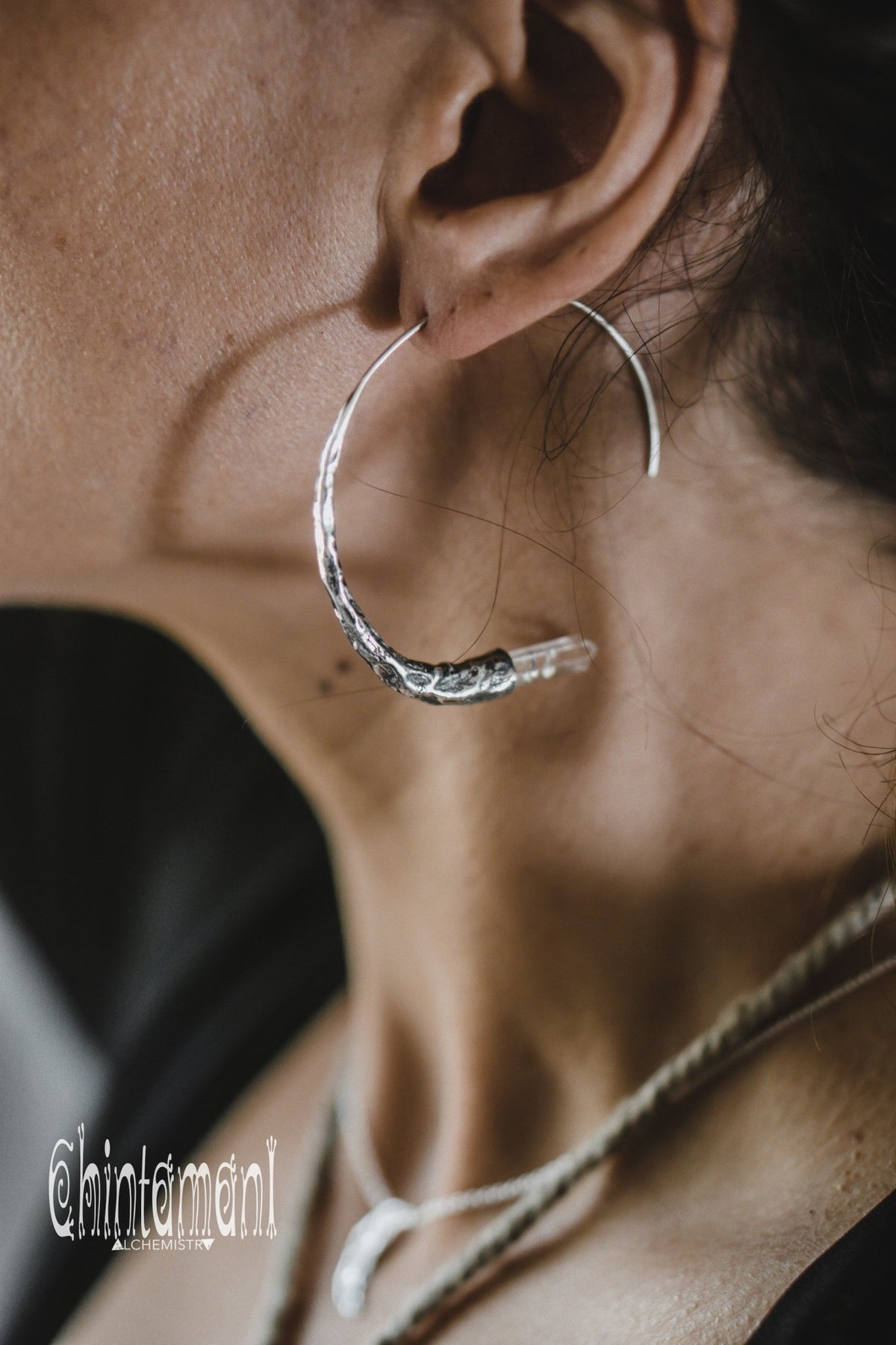 Crystal Quartz Hoop Earrings / 925 Silver - ChintamaniAlchemi