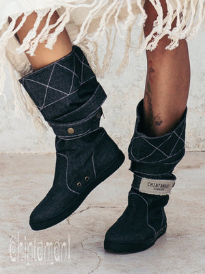 Denim Boots / Cotton Canvas / Black - ChintamaniAlchemi