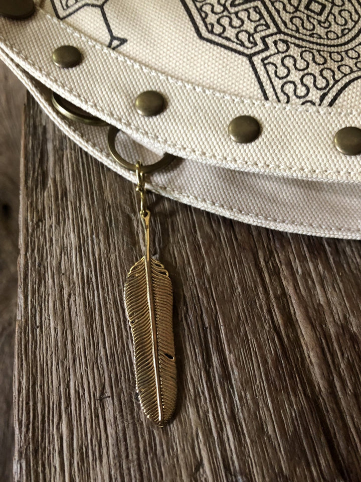 Extra Brass Feather Pendant by Chintamani - Eagle Feather Charm - ChintamaniAlchemi