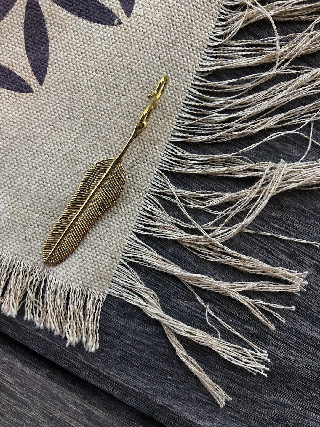 Extra Brass Feather Pendant by Chintamani - Eagle Feather Charm - ChintamaniAlchemi