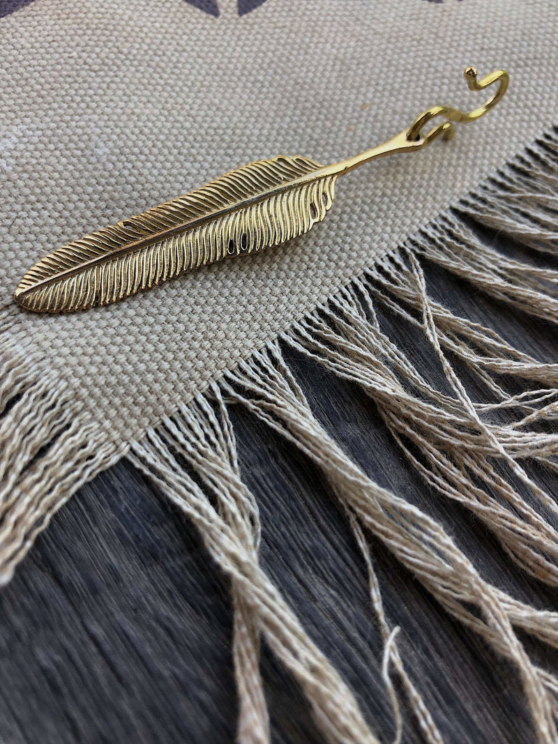 Extra Brass Feather Pendant by Chintamani - Eagle Feather Charm - ChintamaniAlchemi