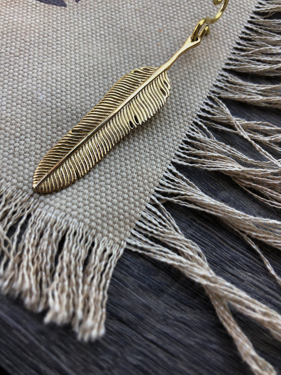 Extra Brass Feather Pendant by Chintamani - Eagle Feather Charm - ChintamaniAlchemi