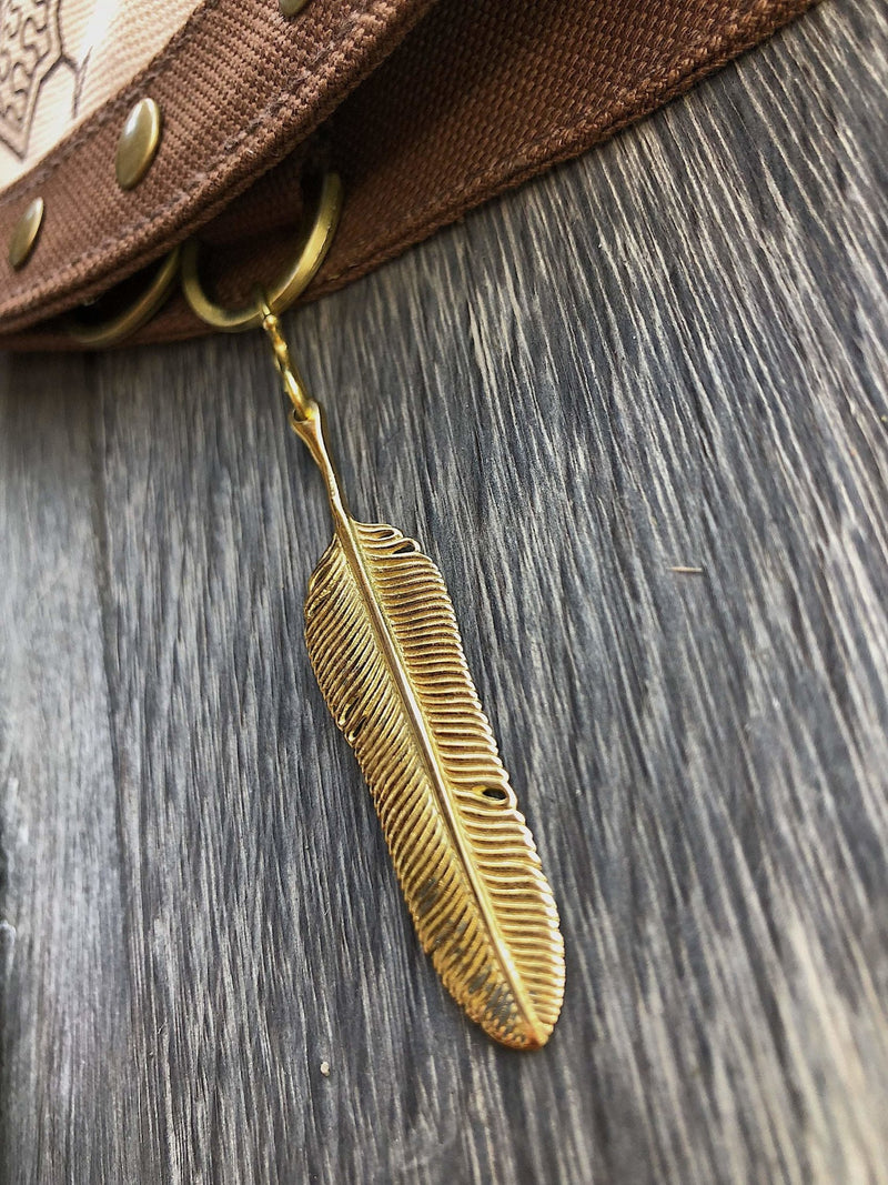 Extra Brass Feather Pendant by Chintamani - Eagle Feather Charm - ChintamaniAlchemi