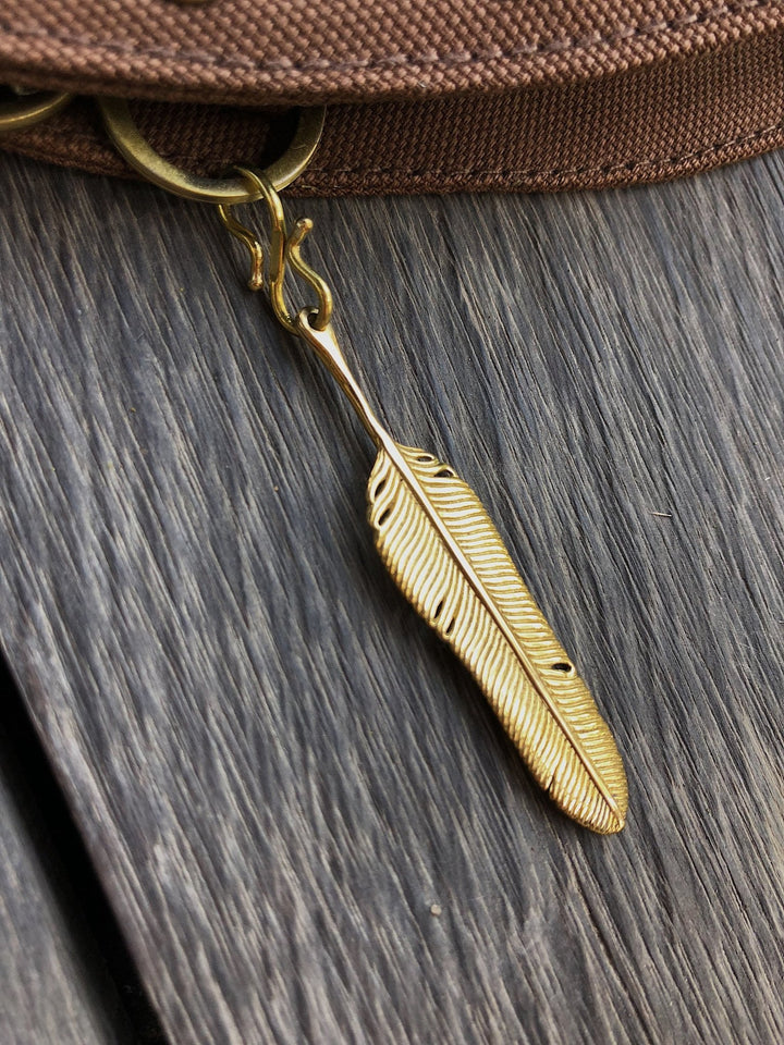 Extra Brass Feather Pendant by Chintamani - Eagle Feather Charm - ChintamaniAlchemi