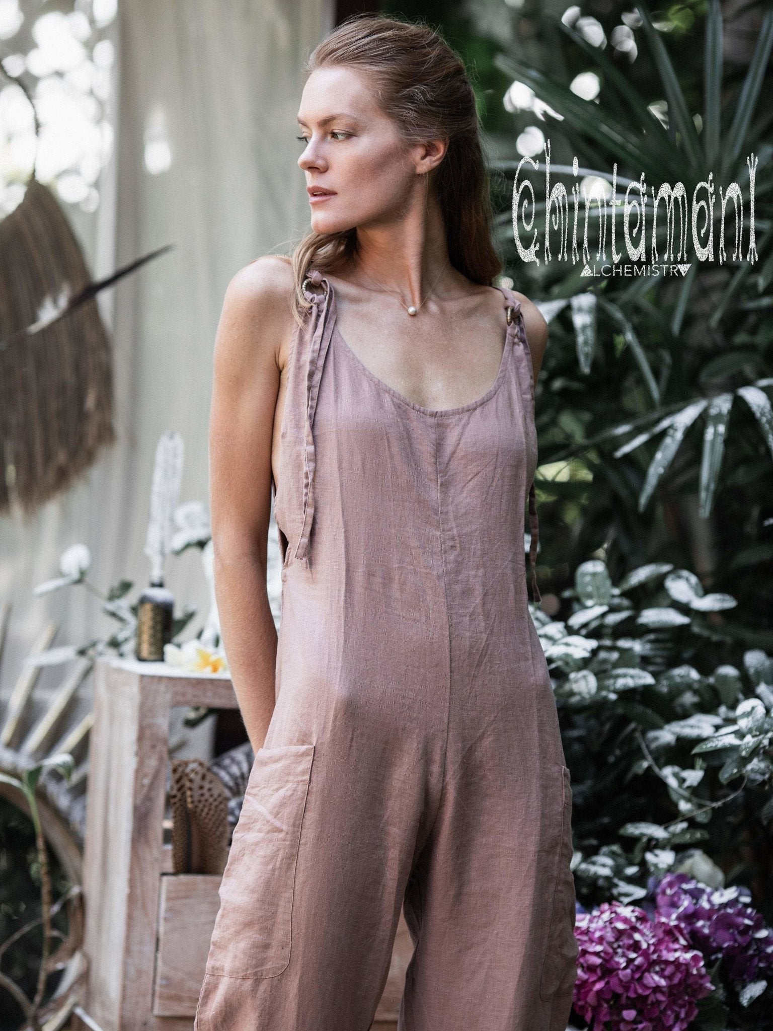 Fitted Linen Jumpsuit 3/4 / Women Midi Overalls with Pockets & Back Zi –  ChintamaniAlchemi