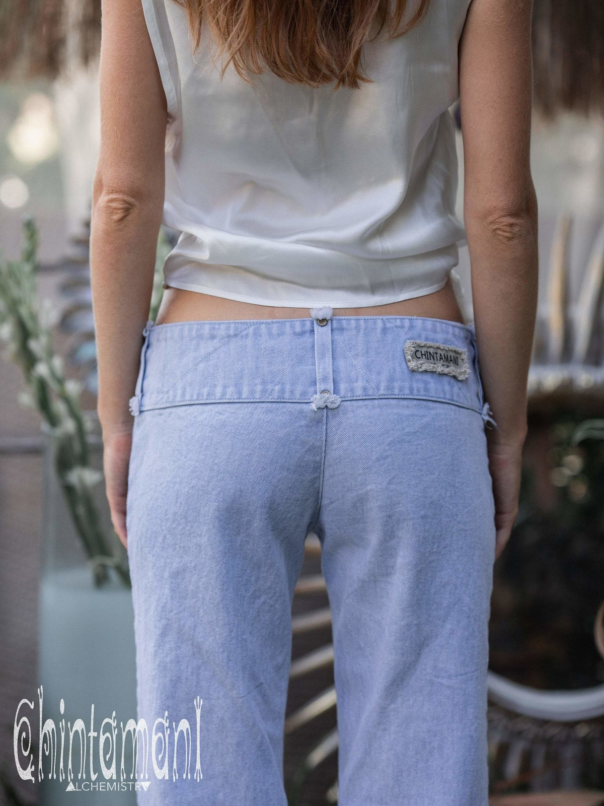 Flared Low Fitting Denim Pants for Women / Distressed Ripped Boho Jeans / Blue - ChintamaniAlchemi