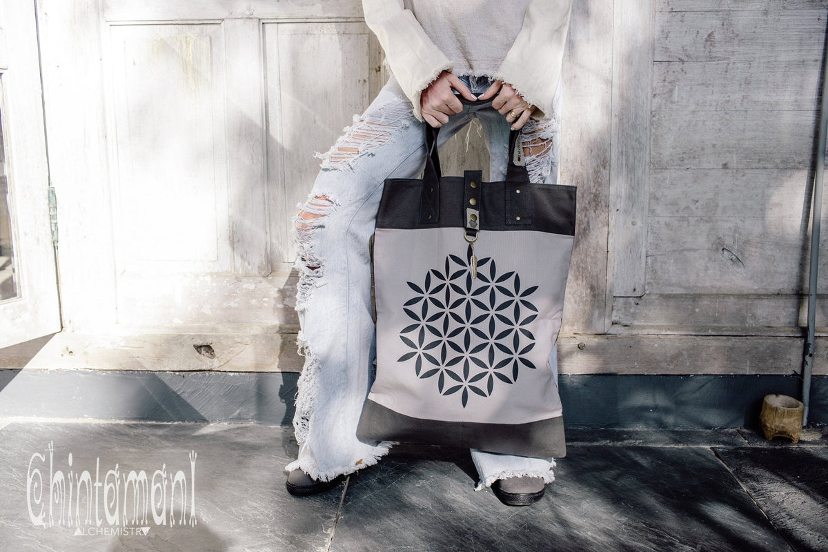 Flower Of Life Shopping Tote Bag / Reusable Market Canvas Hobo Bag - ChintamaniAlchemi