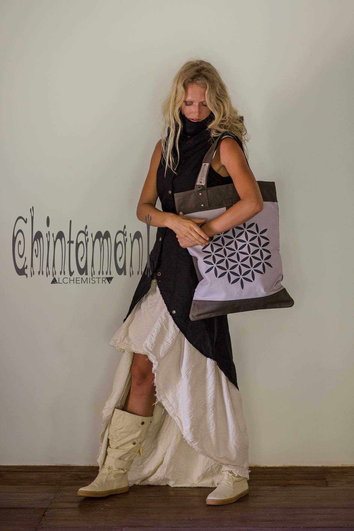 Flower Of Life Shopping Tote Bag / Reusable Market Canvas Hobo Bag - ChintamaniAlchemi