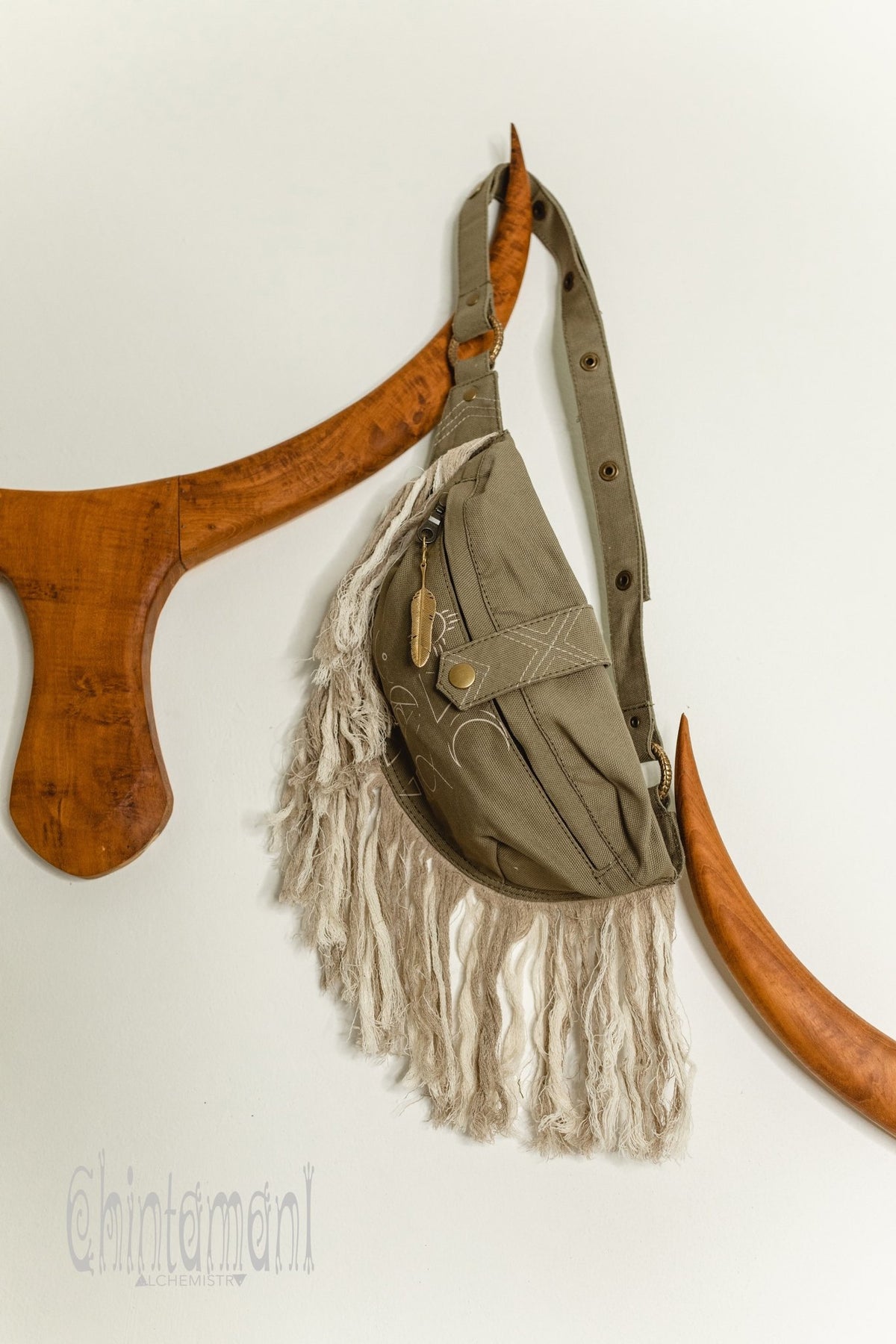 Fringe Cotton Canvas Banana Fanny Pack / Waist Bum Bag / Army Green - ChintamaniAlchemi