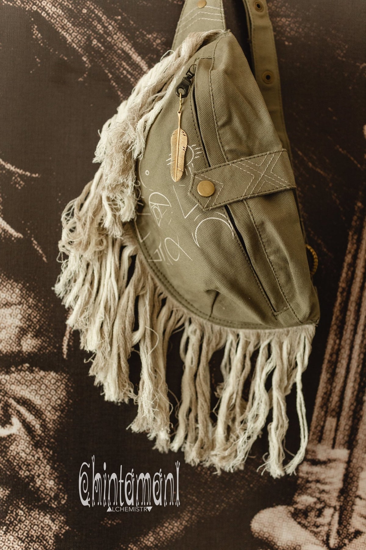 Fringe Cotton Canvas Banana Fanny Pack / Waist Bum Bag / Army Green - ChintamaniAlchemi