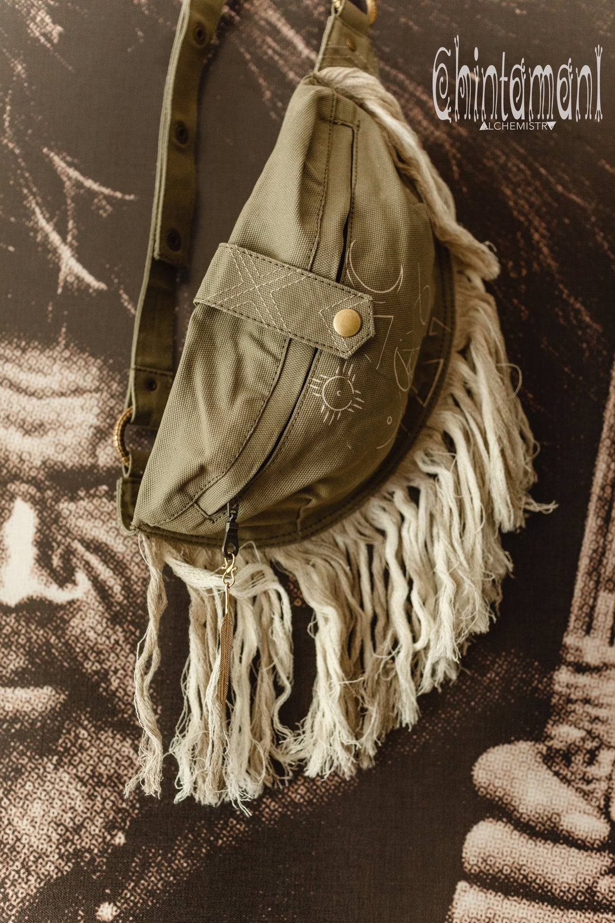 Fringe Cotton Canvas Banana Fanny Pack / Waist Bum Bag / Army Green - ChintamaniAlchemi