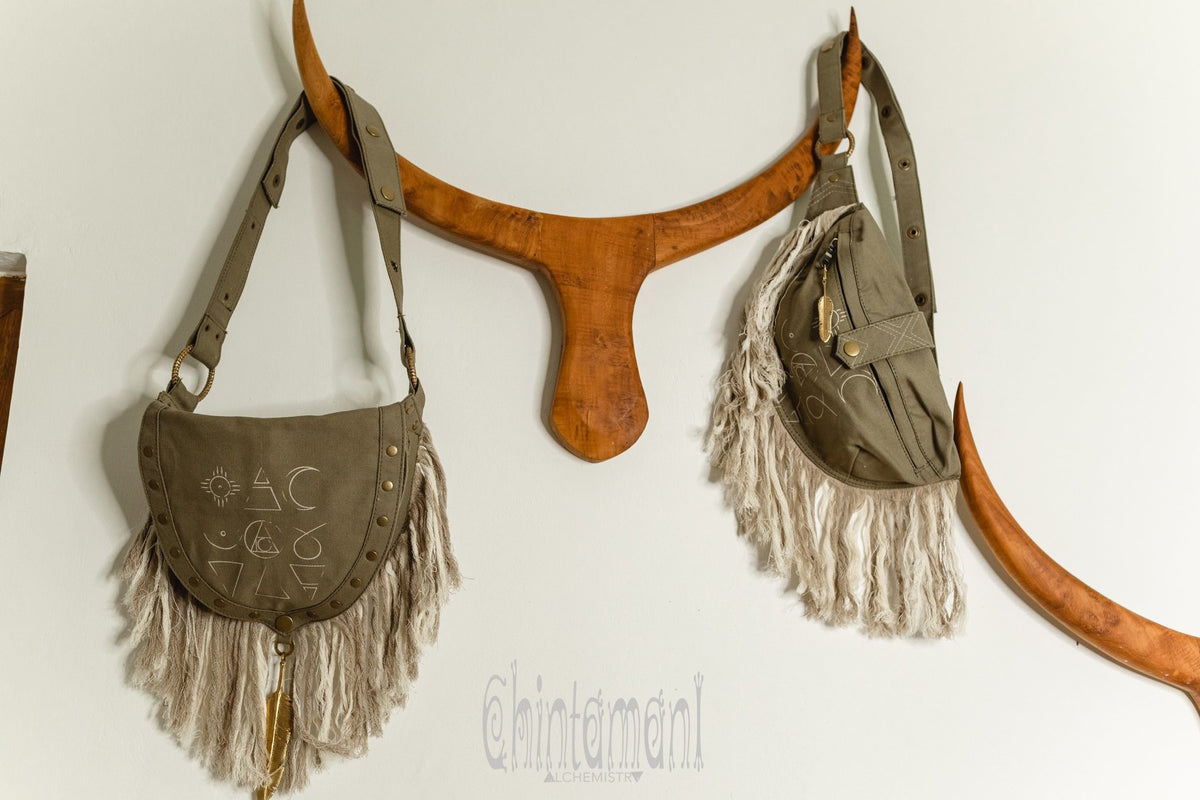 Fringe Cotton Canvas Banana Fanny Pack / Waist Bum Bag / Army Green - ChintamaniAlchemi