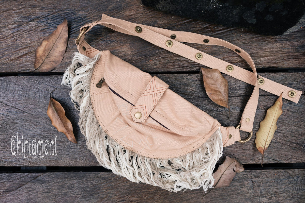 Fringe Cotton Canvas Banana Fanny Pack / Waist Bum Bag / Beige - ChintamaniAlchemi