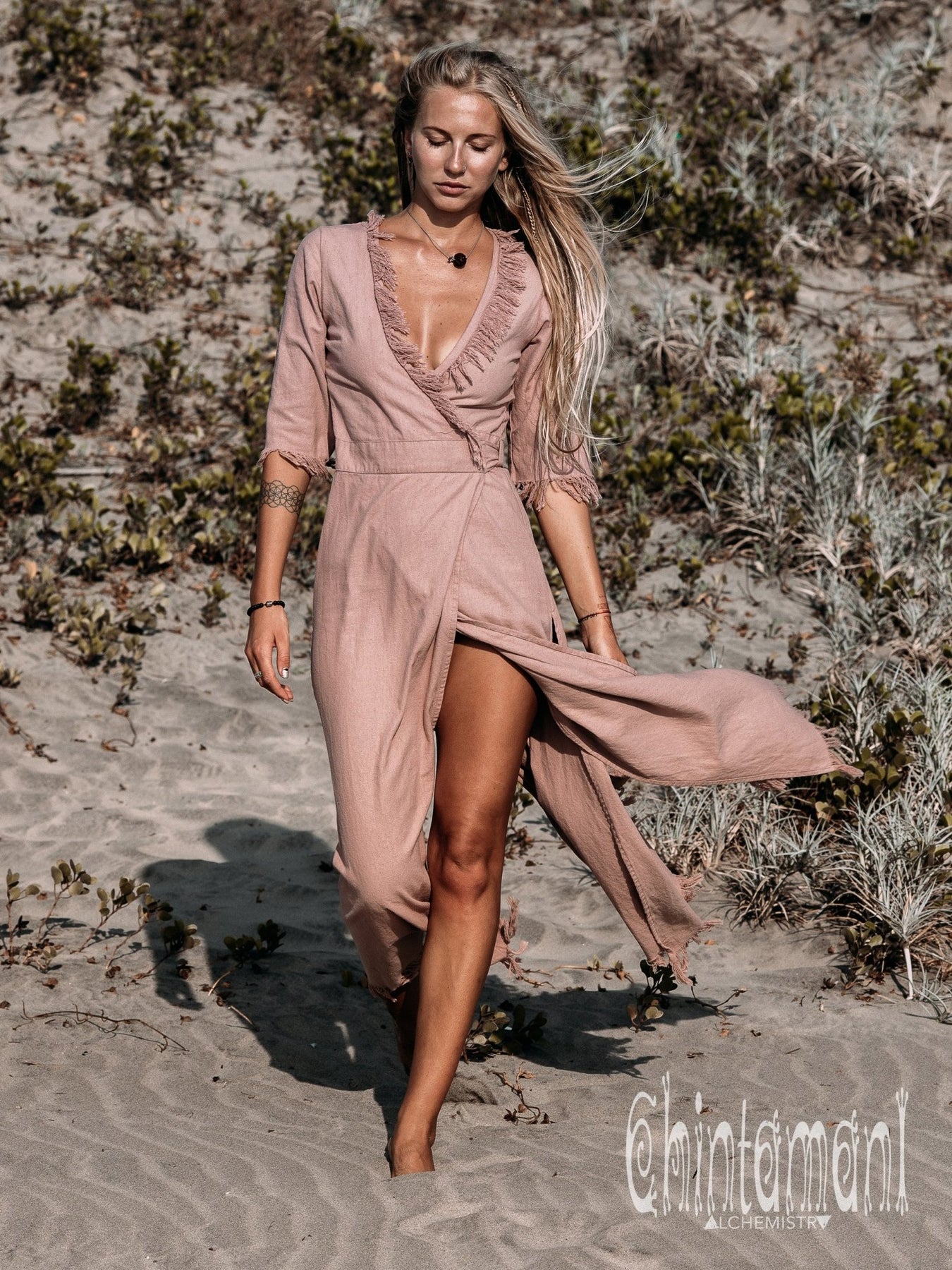 Wrap Boho Dress / Dusty Rose