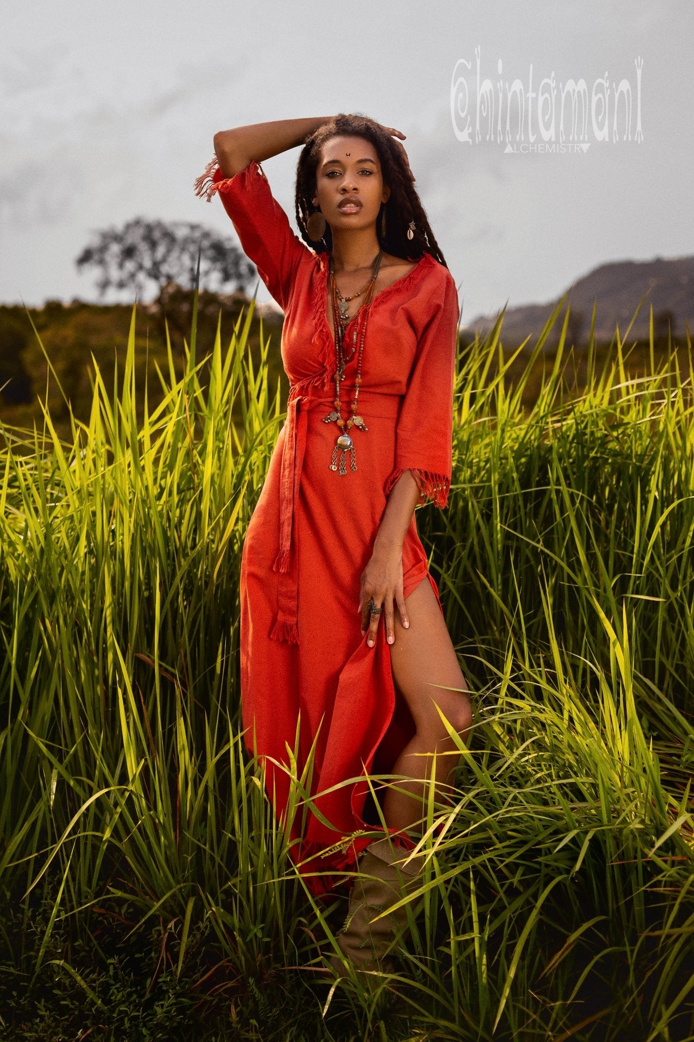 Red bohemian maxi dress Clearance