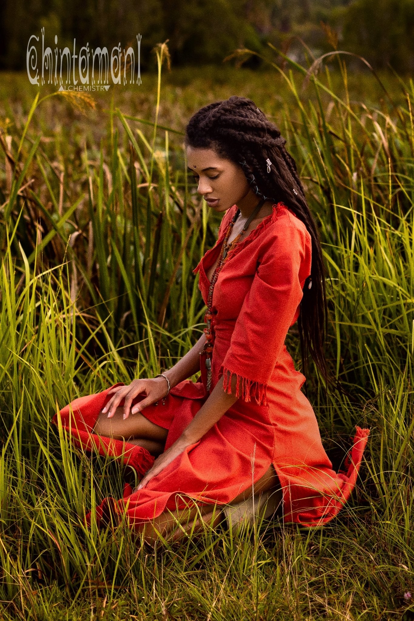 Fringe Wrap Boho Dress - 3/4 Sleeves, Cotton / Red Ochre – ChintamaniAlchemi