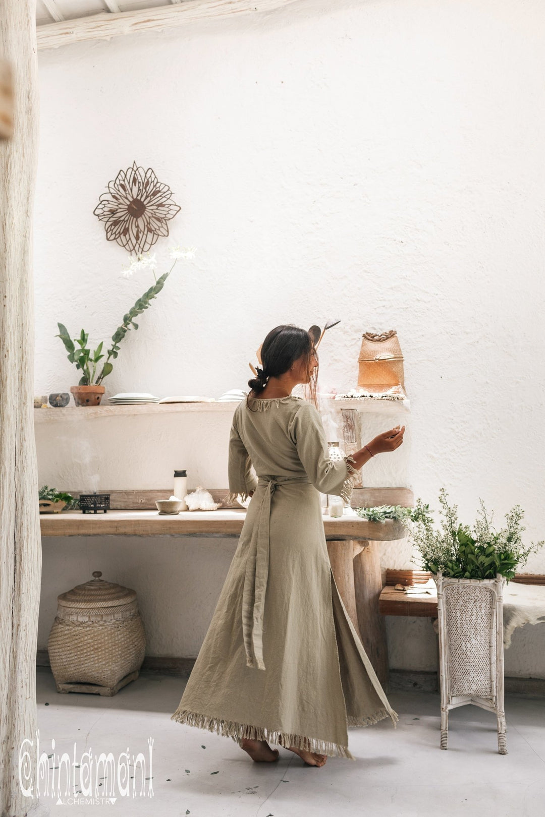 Wrap Boho Dress / Sage Green - ChintamaniAlchemi L Wrap Boho Dress / Sage Green - ChintamaniAlchemi L