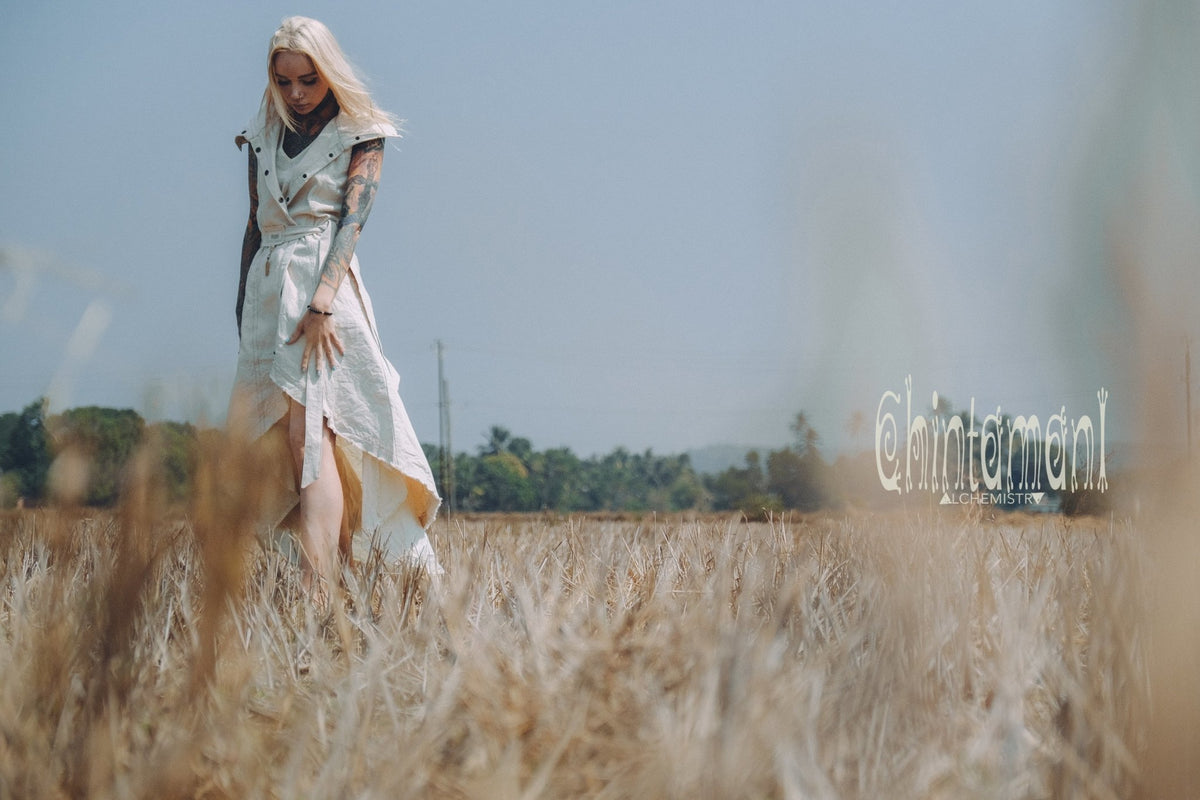 Frock Coat / Long Boho Vest / Cotton Canvas / Off White - ChintamaniAlchemi