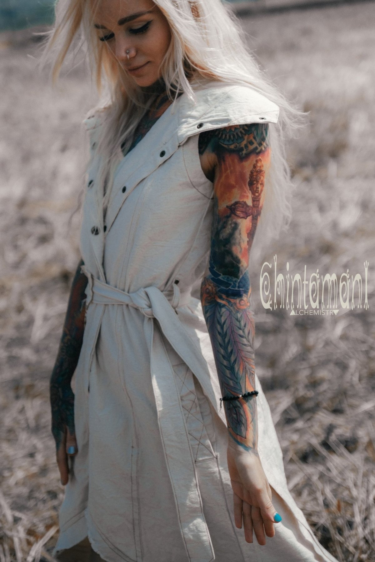 Frock Coat / Long Boho Vest / Cotton Canvas / Off White - ChintamaniAlchemi