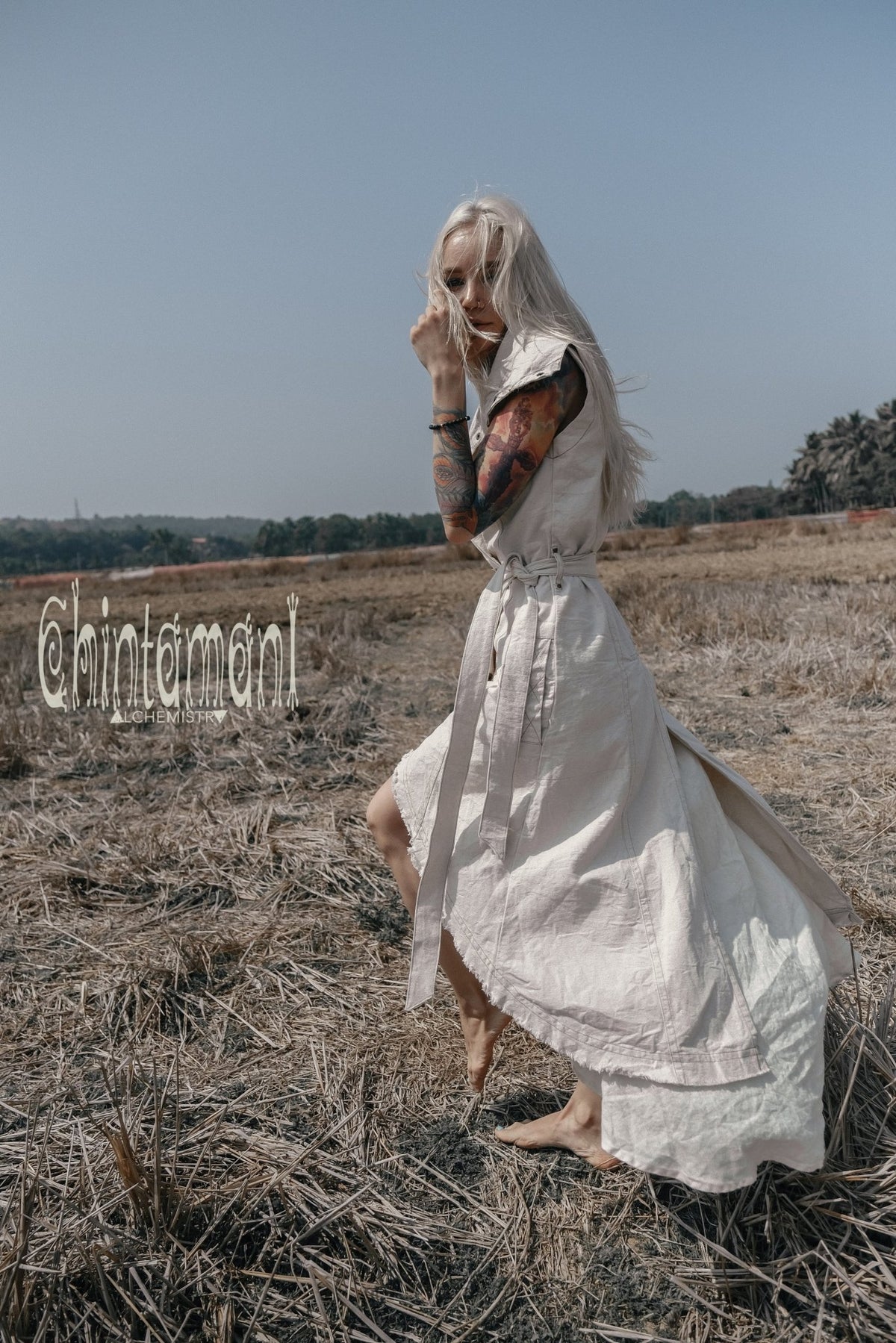 Frock Coat / Long Boho Vest / Cotton Canvas / Off White - ChintamaniAlchemi